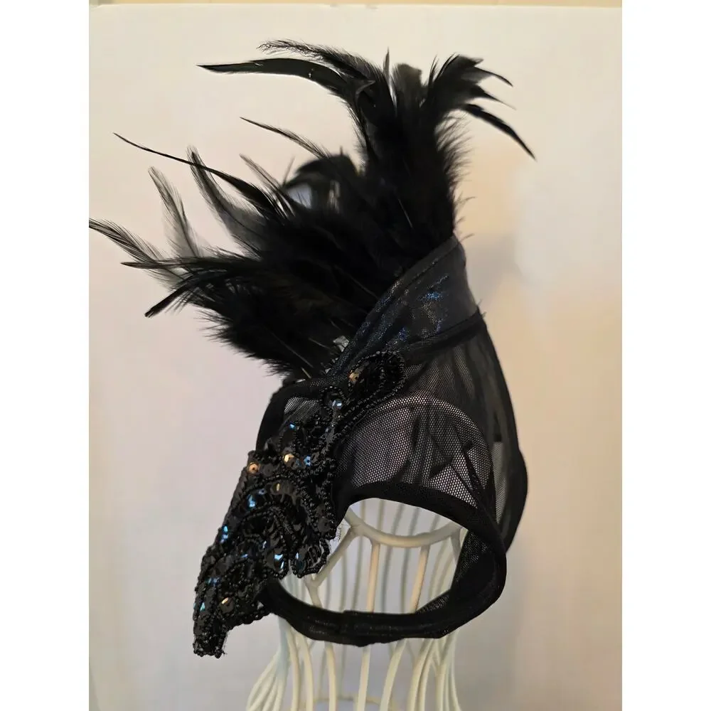 Weissman Black Sequined Shrug Dance Costume Collar Structured Feather Accents
